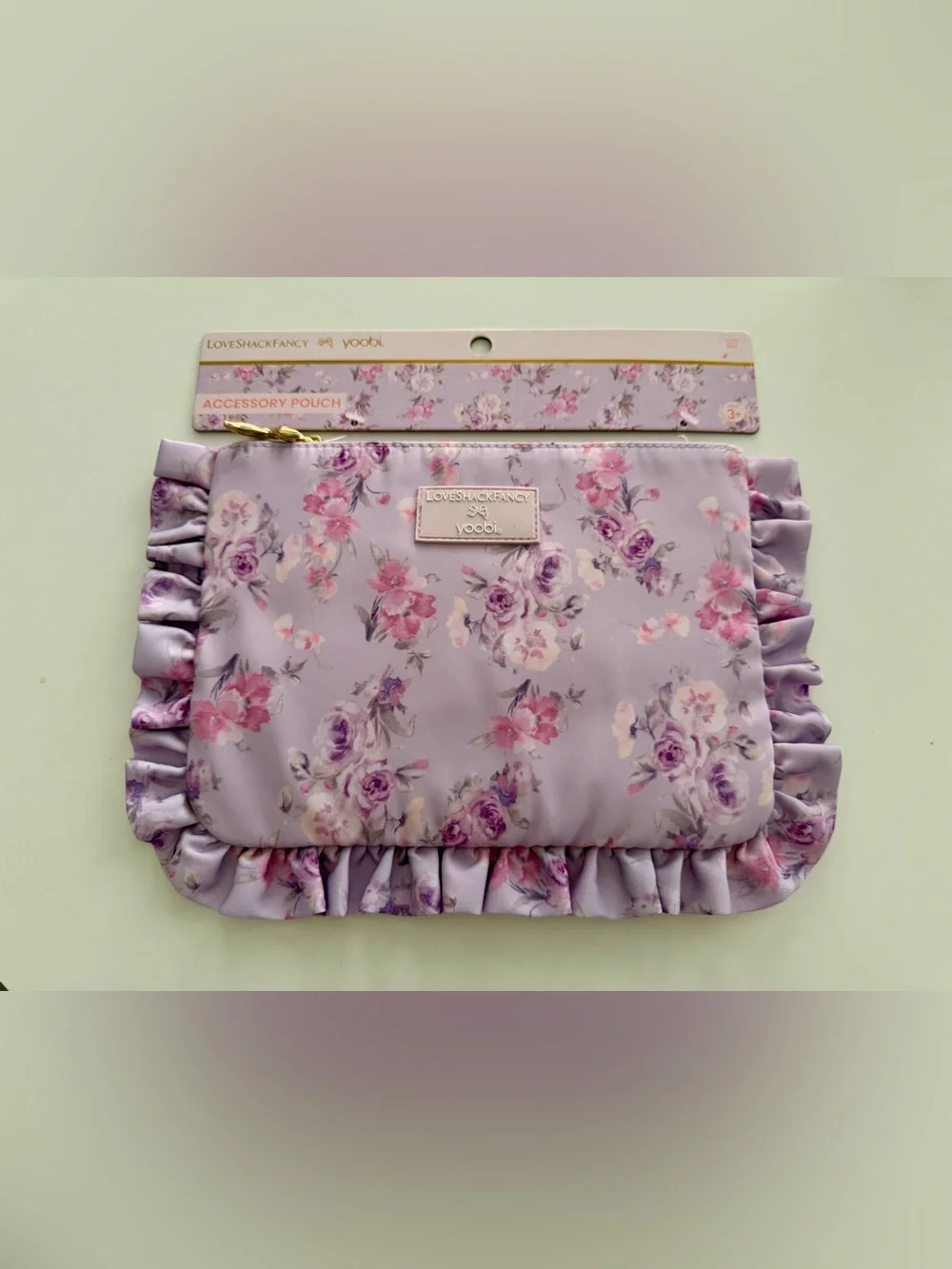 LoveShackFancy x Yoobi Happy Thoughts Lilac Floral Ruffle Accessory Pouch